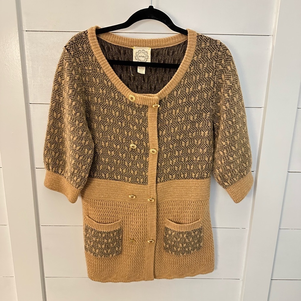ANTHROPOLOGY L LIA MOLLY mixed print double button boho wool-cotton sweater